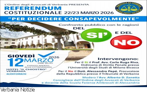 Verbania
Ordine degli Avvocati: incontro informativo sul Referendum Verbania
Ordine degli Avvocati: incontro informativo sul Referendum