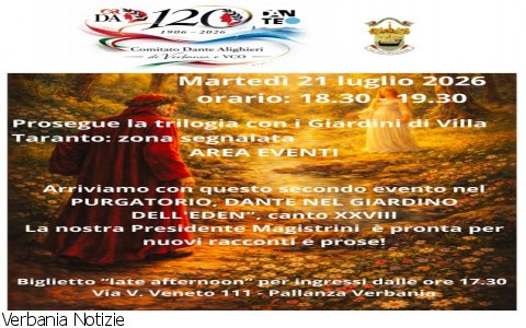 Verbania
"Dante nel giardino dell'Eden" Verbania
"Dante nel giardino dell'Eden"